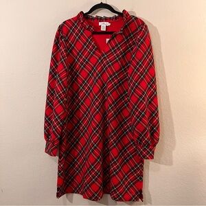 Vineyard Vines Red Royal Plaid Poplin Popover A-Line Ruffle Dress Size 16